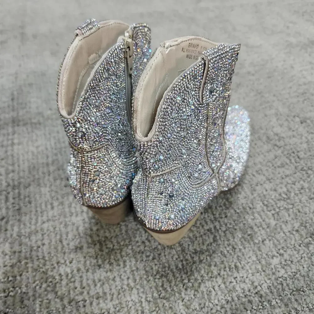 Cushionaire Bravo Sparkly Rhinetsone Western Ankle Boots Women's Size 8.5